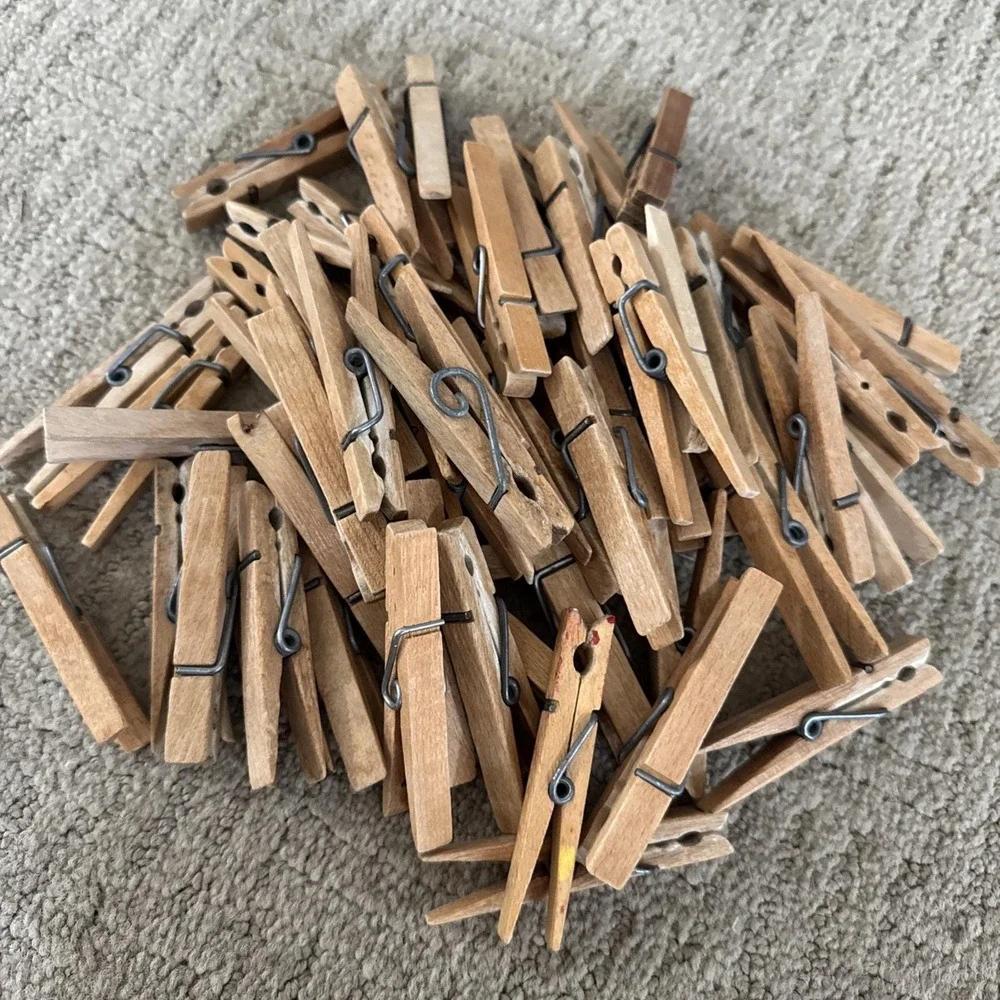 Vintage Primitive Wood Clothes Pins Lot Big Spring Crafts Laundry Decor